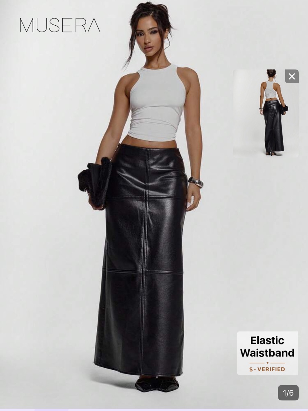 Musera Black Faux Leather Maxi Skirt